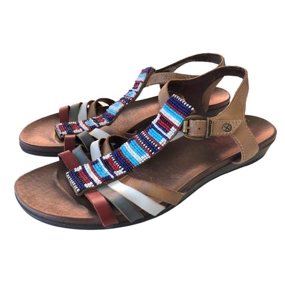 Pikolinos Beaded Sandal EU 38 Ankle Strap Brown Blue Red White - Picture 13 of 13